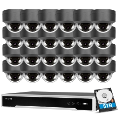 Anpviz 5MP PoE IP Dome Security Camera System, 24pcs 5MP IP Cameras with Mic/Audio Outdoor Night Vision 98ft Weatherproof IP66 Indoor, H.265+ 4K 8MP 32CH NVR with 8TB HDD Video Surveillance NVR System for Recording HIK Connect APP Grey