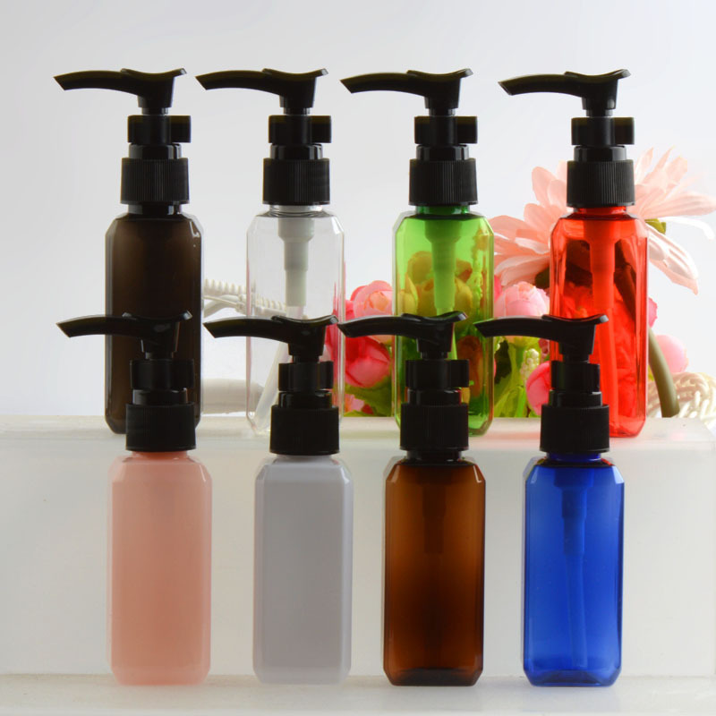 50ml square shape plastic bottle with oil lotion pump emulsion bottle