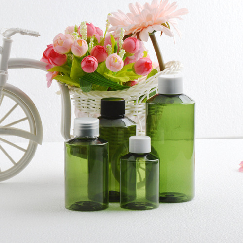50ml/100ml/150ml/200ml green sloping shoulder pet bottle with cola cap plastic empty bottle Cosmetics bottle travel bottle
