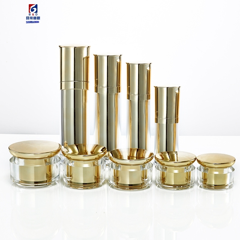 Light Gold Acrylic Set Bottle 30/50/80ml Lotion Pump Bottle,Classic 20/30/50G Acrylic Cream Jar