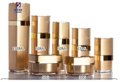 Gold Acrylic Square Flat Set Bottle Acrylic 100ML Lotion Pump Bottle,Classic 15/30/50G Acrylic Cream Jar