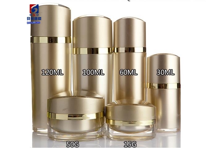 Gold Acrylic Set Bottle 30/60/100/120ML Lotion Pump Bottle,Classic 15/30/50G Acrylic Cream Jar