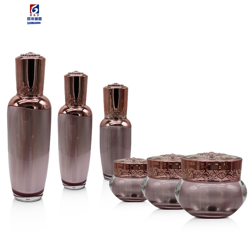 Purple Gold Acrylic Vacuum Set Bottle 30/50/100ML Lotion Pump Bottle,Classic 30/50G Acrylic Cream Jar