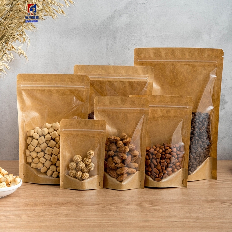 Kraft paper self-sealing bag window translucent tea and nut food packaging bag Yin Yang self-sealing bag