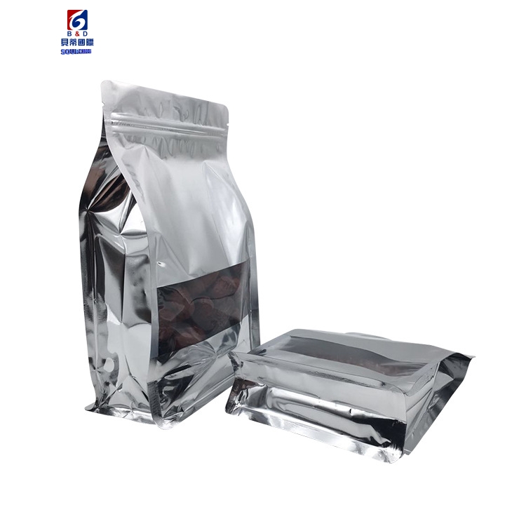 Aluminized window eight side seal pocket food square bottom aluminum foil self-sealing bag food self-sealing bag