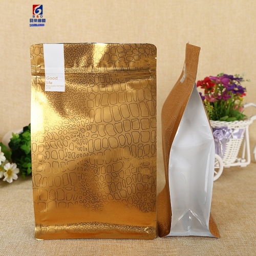 Flat bottom zipper eight-sided self-supporting bag