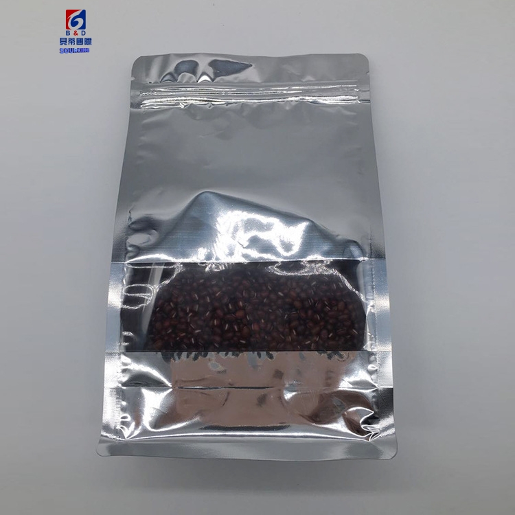 Aluminized window eight side seal pocket food square bottom aluminum foil self-sealing bag food self-sealing bag