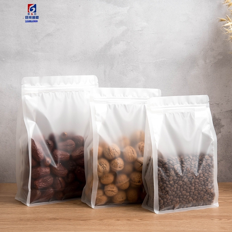 Transparent frosted dried fruit food packaging bag eight side seal stand on its own packaging bag dried fruit snacks plastic food bag