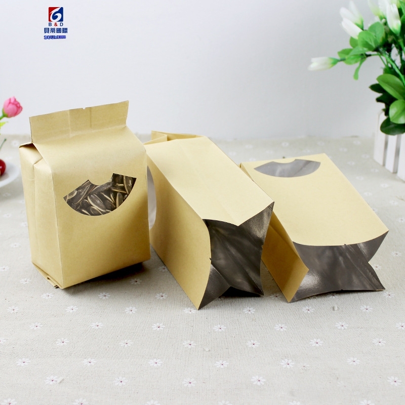 Fan-shaped windowed kraft paper organ bag thickened food packaging bag flower tea sealing bag in sealing bag