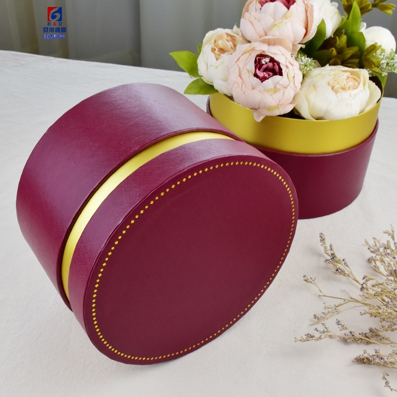 Premium Wine Red And Gold Cylinder Gift Box