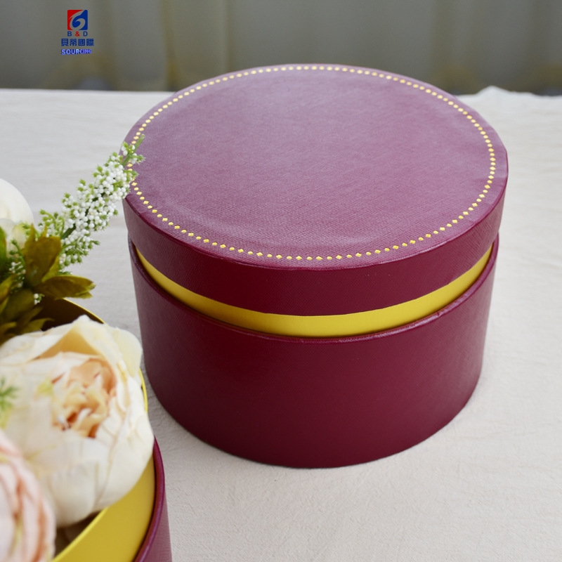 Premium Wine Red And Gold Cylinder Gift Box