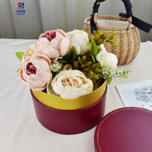 Premium Wine Red And Gold Cylinder Gift Box