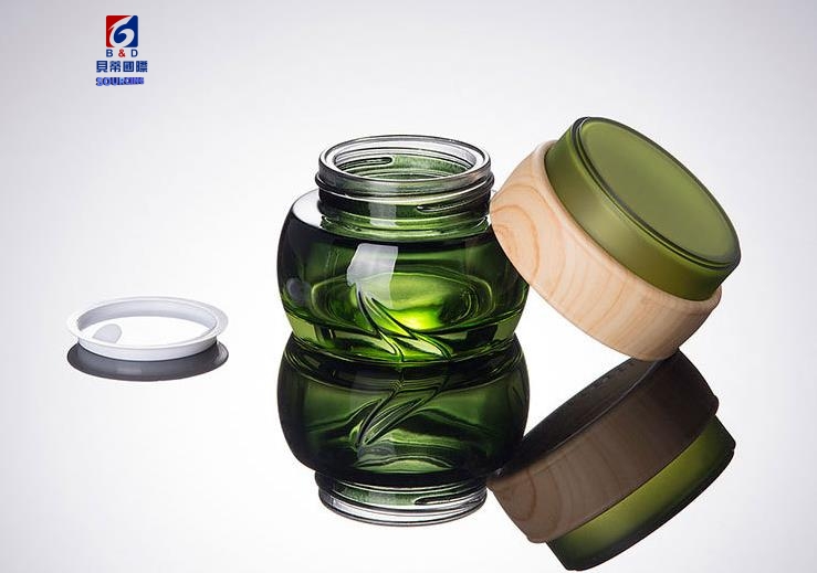 Green Glass Set Bottle 50g Cream Jar