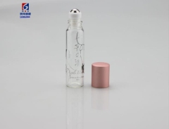 5ML Transparent Glass Roller Bottle With Pink Aluminum Cover