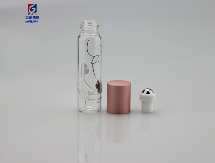 5ML Transparent Glass Roller Bottle With Pink Aluminum Cover