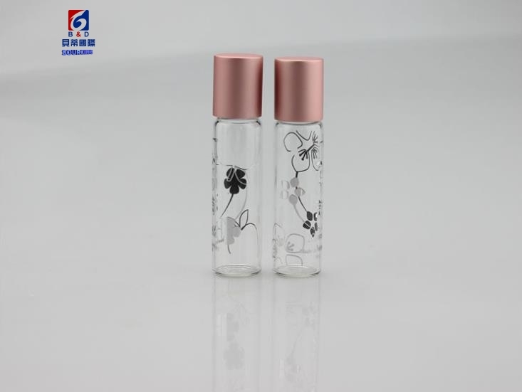 5ML Transparent Glass Roller Bottle With Pink Aluminum Cover