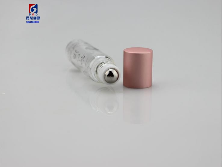 5ML Transparent Glass Roller Bottle With Pink Aluminum Cover