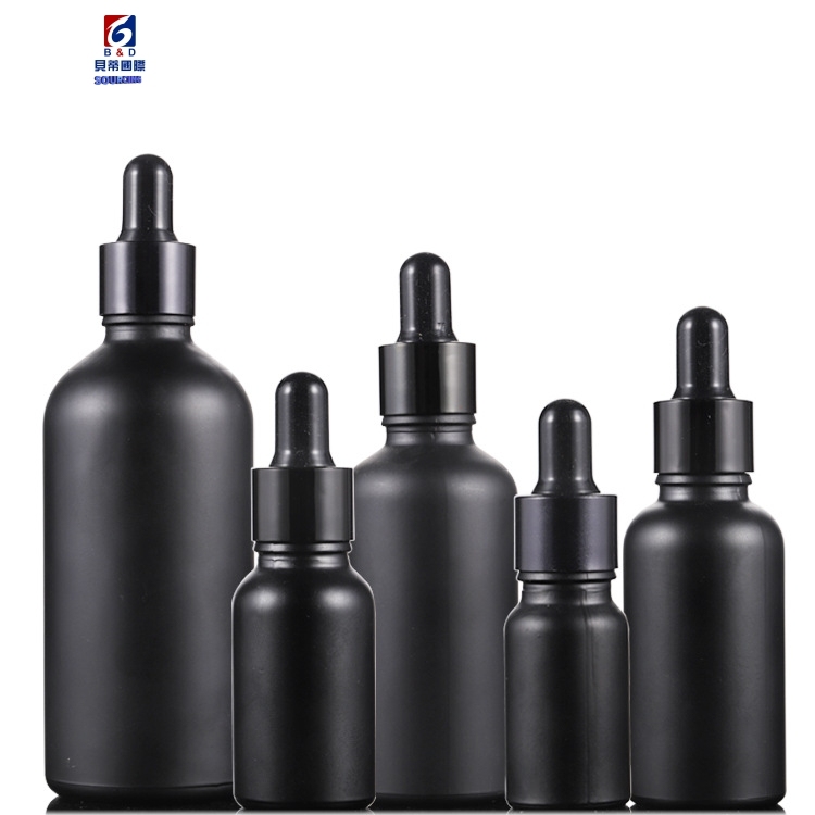 10/15/30/50/100ML Frosted black dropper bottle