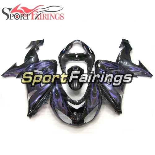 Fairing Kit Fit For Kawasaki ZX10R 2006 - 2007 -Gloss Black Purple Flame