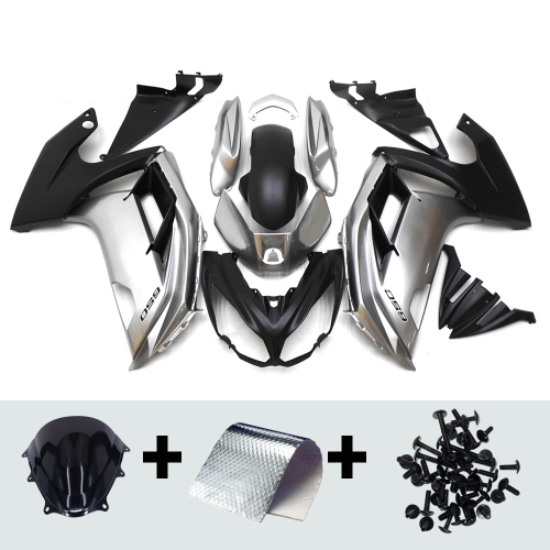 Sportfairings Full Fairing Kit fit for Kawasaki ER-6F Ninja 650 2012 - 2016 - Glossy Silver Black