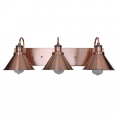 Akicon™ 3-Light Copper Bathroom Vanity Light with Metal Shades UL Listed Damp Locations
