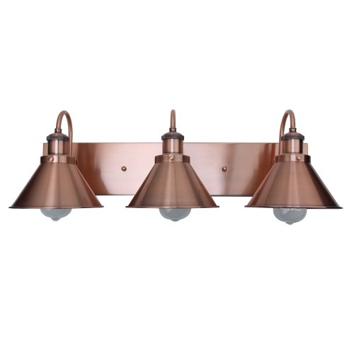 Akicon™ 3-Light Copper Bathroom Vanity Light with Metal Shades UL Listed Damp Locations