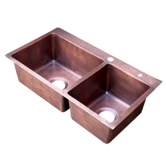 Akicon Double Bowl Drop-In Copper Kitchen Sink