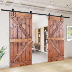 Akicon™ Paneled Solid Wood Stained K Brace Series DIY Double Interior Barn Door; Pre-Drilled Ready to Assemble without Hardware