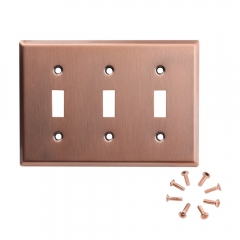Akicon™ Copper Switch Plate Triple Gang Toggle Switch Plate Cover, UL Listed, 2 PACK
