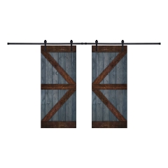 Akicon™ Paneled Solid Wood Stained K Brace Series DIY Double Interior Barn Door with Sliding Hardware Kit; Pre-Drilled Ready to Assemble, Grey & Brown