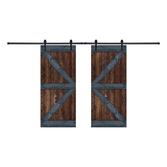 Akicon™ Paneled Solid Wood Stained K Brace Series DIY Double Interior Barn Door with Sliding Hardware Kit; Pre-Drilled Ready to Assemble, Brown & Grey