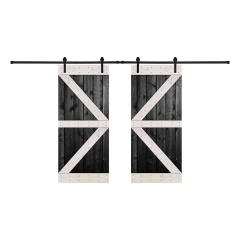 Akicon™ Paneled Solid Wood Stained K - Brace Series DIY Double Interior Barn Door with Sliding Hardware Kit; Pre-Drilled Ready to Assemble, Black & Wh