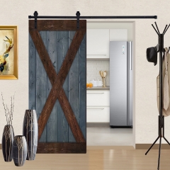 Akicon™ Paneled Solid Wood Stained X - Barce Series DIY Single Interior Barn Door with Sliding Hardware Kit; Pre-Drilled Ready to Assemble, GB Painted