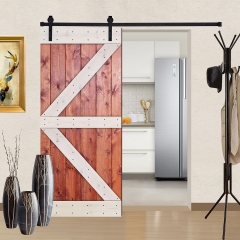 Akicon™ Paneled Solid Wood Stained K - Barce Series DIY Single Interior Barn Door with Sliding Hardware Kit; Pre-Drilled Ready to Assemble, HW Painted