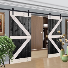 Akicon™ Paneled Solid Wood Stained K - Brace Series DIY Double Interior Barn Door with Sliding Hardware Kit; Pre-Drilled Ready to Assemble, Black & Wh