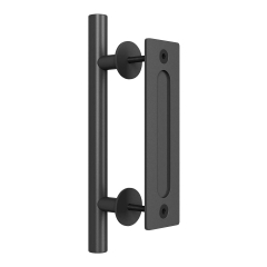 Akicon™ 12 Inches Sliding Barn Door Handle, Pull and Flush Hardware Set, Black Powder Coated Finish, Two-Side Design