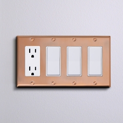 Akicon™ Copper Switch Plate 4-Gang Decora/GFCI/Rocker Device Switch Wall Plate, UL Listed, 1 PACK