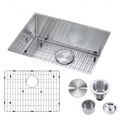 Akicon™ 23" Undermount Single Bowl Stainless Steel Handmade Kitchen Sink & Drain Assembly with Strainer, Protective Bottom Grid, All in One