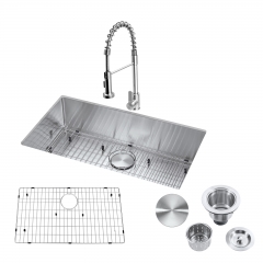 Akicon™ 32" Undermount Kitchen Sink and Pull-down Faucet Combo with Drain Assembly with Strainer, Protective Bottom Grid, All in One (32" x 18" x 9")