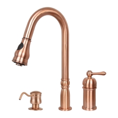 Akicon™ Copper Kitchen Faucet with in-Deck Handle and Soap Dispenser, Single Handle Solid Brass High Arc Pull Down Sprayer Head Kitchen Sink Faucet