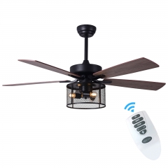 Akicon™ Ultra Quiet 52" Ceiling Fan with Lights and Remote Control, Reversible Rustic Barnwood Blades, Industrial Cage Light, Matte Black