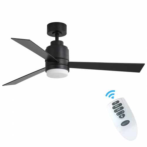 Akicon™ Ultra Quiet 52" Modern Ceiling Fan with Lights and Remote Control, Reversible Blades, 3-Speed, Dimmable LED Kit, Matte Black