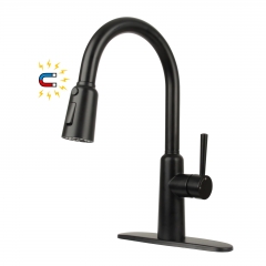 Akicon™ Pull Down Kitchen Sink Faucet with Magnetic Docking Sprayer, Single Handle Stainless Steel Kitchen Sink Faucets with Deck Plate, Matte Black