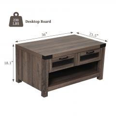 Akicon™ 36" Rustic Farmhouse Coffee Table for Living Room, Retro Central Table with Drawers, Industrial Wooden Tabletop Cocktail Table Tea Table, Dark