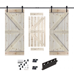 Akicon™ Paneled Solid Wood Stained Unfinished Series DIY Double Interior Barn Door with Sliding Hardware Kit; Pre-Drilled Ready to Assemble