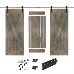 Akicon™ Paneled Solid Wood Stained Z Brace Series DIY Double Interior Barn Door with Sliding Hardware Kit; Pre-Drilled Ready to Assemble