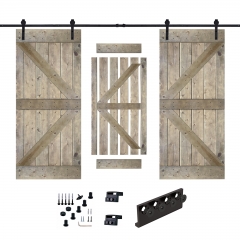 Akicon™ Paneled Solid Wood Stained K Brace Series DIY Double Interior Barn Door with Sliding Hardware Kit; Pre-Drilled Ready to Assemble