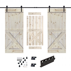 Akicon™ Paneled Solid Wood Stained Unfinished Series DIY Double Interior Barn Door with Sliding Hardware Kit; Pre-Drilled Ready to Assemble