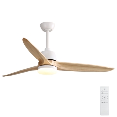 Akicon™ Ultra Quiet 56" Solid Wood Ceiling Fan with Lights and Remote Control, Reversible Blades, 6-Speed, Dimmable LED Kit, White