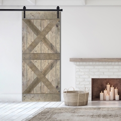 Akicon™ Paneled Solid Wood Stained Double X - Brace Series DIY Single Interior Barn Door with Sliding Hardware Kit; Pre-Drilled Ready to Assemble